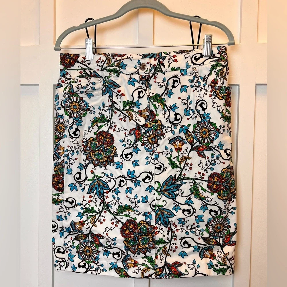 Jones Sport Skirt 4 Straight Knee Length Artsy to Wear Pocket Cottage Coastal
